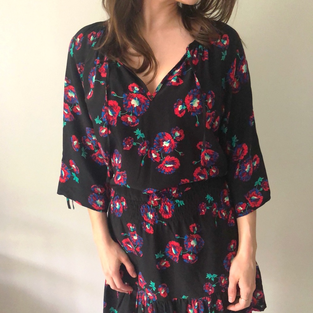 Yumi Kim Stefee Silk Black Floral Dress Small